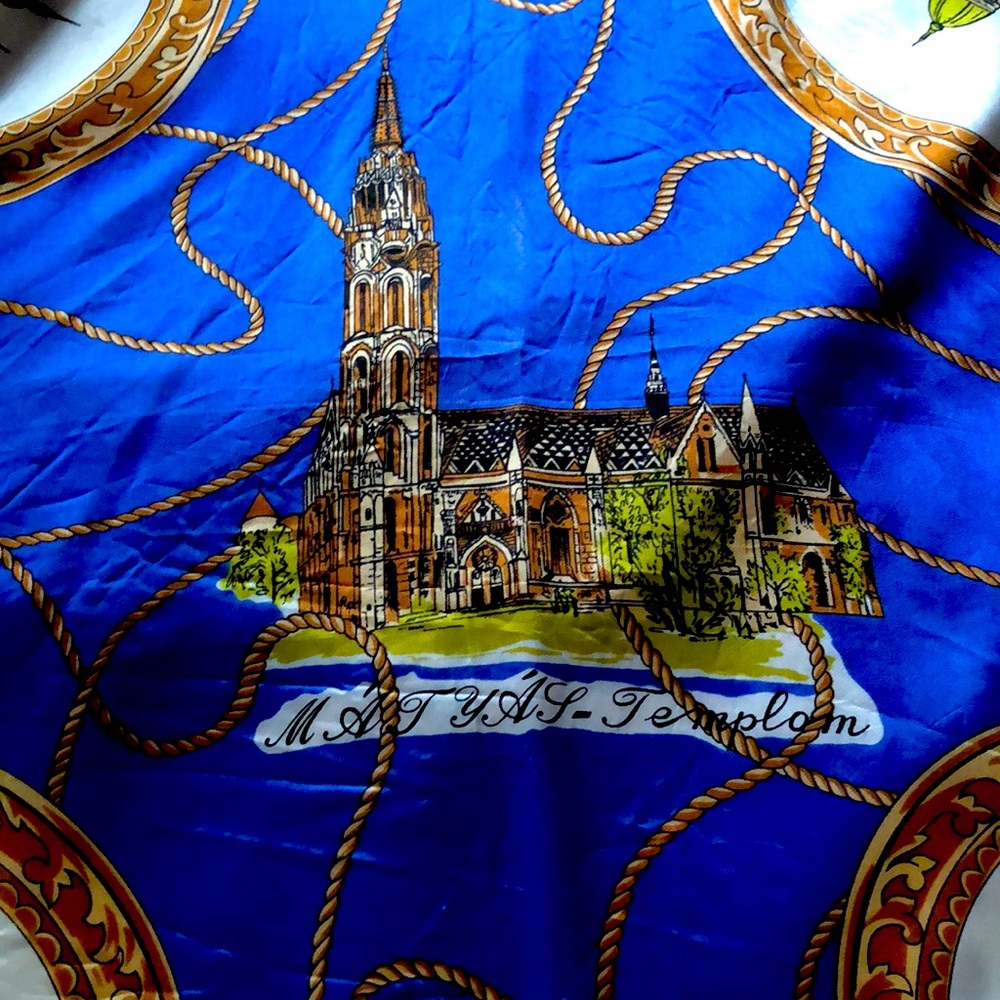 Vintage Budapest souvenir scarf 29”